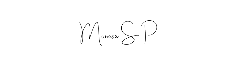 How to make Manasa S P name signature. Use Andilay-7BmLP style for creating short signs online. This is the latest handwritten sign. Manasa S P signature style 4 images and pictures png