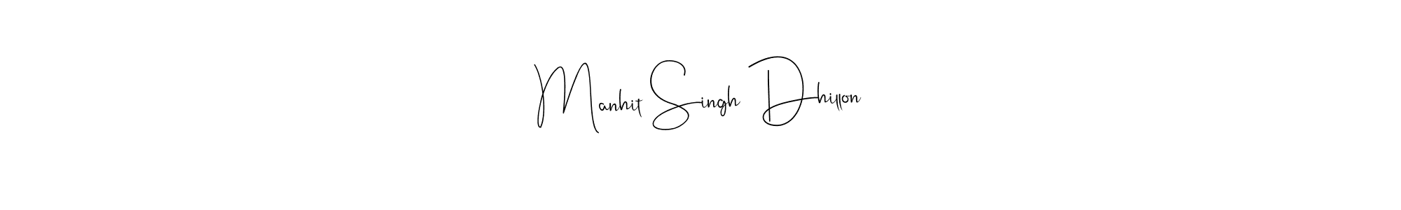 How to make Manhit Singh Dhillon name signature. Use Andilay-7BmLP style for creating short signs online. This is the latest handwritten sign. Manhit Singh Dhillon signature style 4 images and pictures png