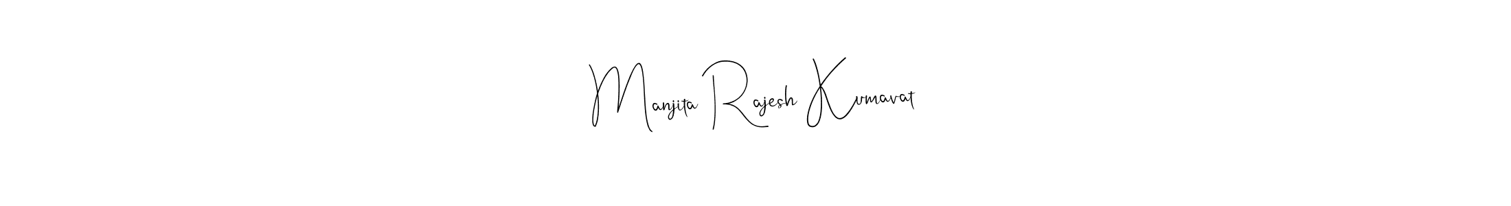 This is the best signature style for the Manjita Rajesh Kumavat name. Also you like these signature font (Andilay-7BmLP). Mix name signature. Manjita Rajesh Kumavat signature style 4 images and pictures png