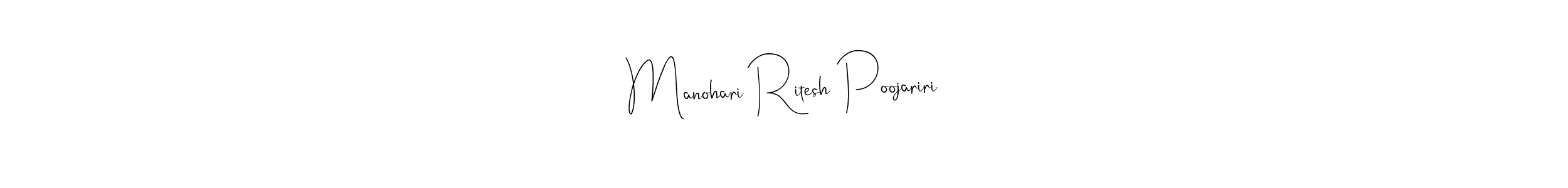 This is the best signature style for the Manohari Ritesh Poojariri name. Also you like these signature font (Andilay-7BmLP). Mix name signature. Manohari Ritesh Poojariri signature style 4 images and pictures png
