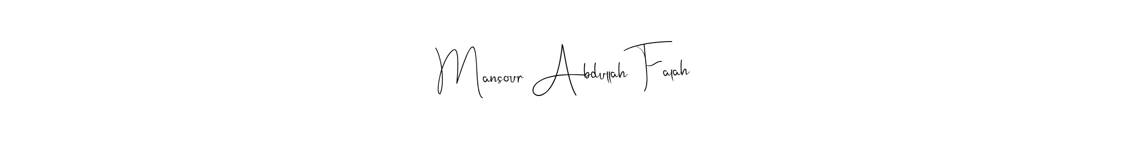 How to make Mansour Abdullah Falah name signature. Use Andilay-7BmLP style for creating short signs online. This is the latest handwritten sign. Mansour Abdullah Falah signature style 4 images and pictures png