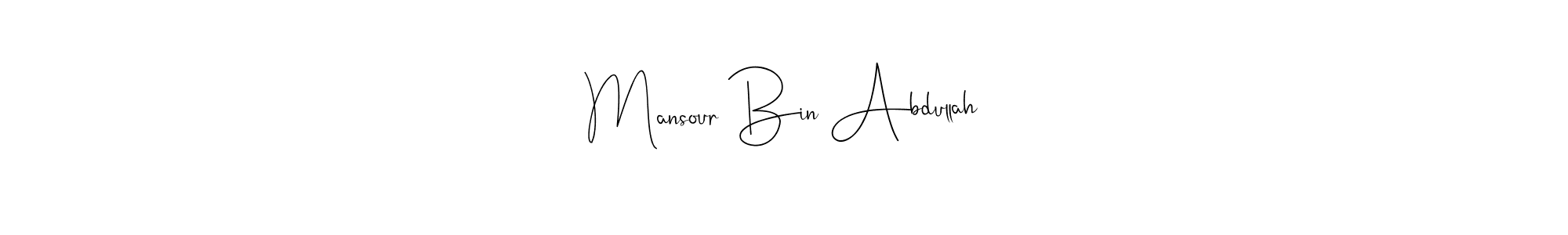 How to make Mansour Bin Abdullah name signature. Use Andilay-7BmLP style for creating short signs online. This is the latest handwritten sign. Mansour Bin Abdullah signature style 4 images and pictures png