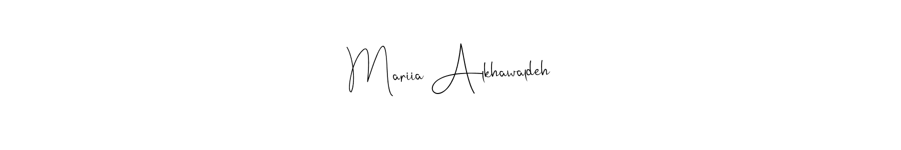 This is the best signature style for the Mariia Alkhawaldeh name. Also you like these signature font (Andilay-7BmLP). Mix name signature. Mariia Alkhawaldeh signature style 4 images and pictures png