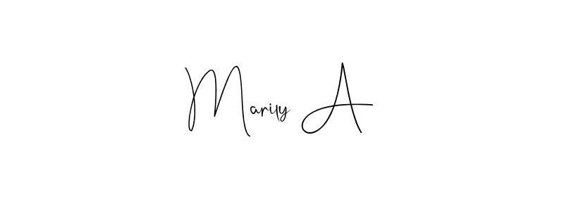 How to make Marily A name signature. Use Andilay-7BmLP style for creating short signs online. This is the latest handwritten sign. Marily A signature style 4 images and pictures png