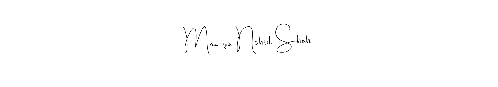 The best way (Andilay-7BmLP) to make a short signature is to pick only two or three words in your name. The name Mawiya Nahid Shah include a total of six letters. For converting this name. Mawiya Nahid Shah signature style 4 images and pictures png