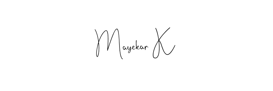 Also we have Mayekar K name is the best signature style. Create professional handwritten signature collection using Andilay-7BmLP autograph style. Mayekar K signature style 4 images and pictures png