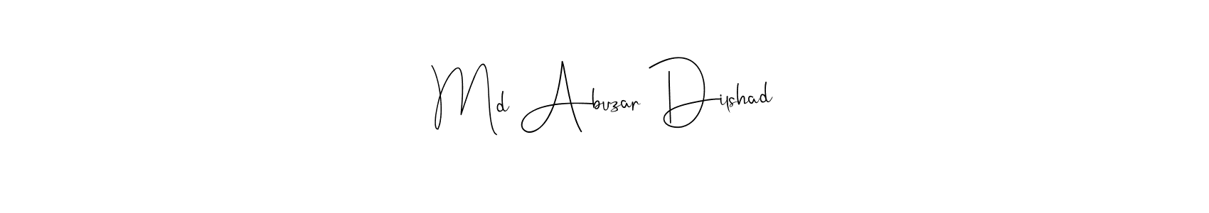 The best way (Andilay-7BmLP) to make a short signature is to pick only two or three words in your name. The name Md Abuzar Dilshad include a total of six letters. For converting this name. Md Abuzar Dilshad signature style 4 images and pictures png