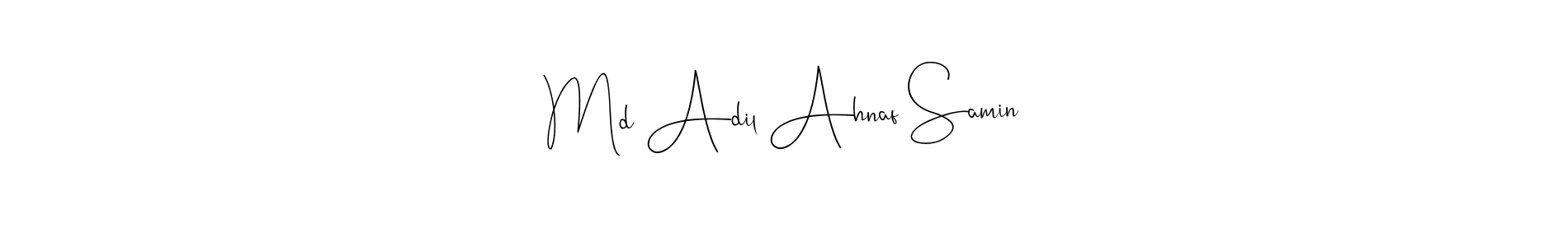 The best way (Andilay-7BmLP) to make a short signature is to pick only two or three words in your name. The name Md Adil Ahnaf Samin include a total of six letters. For converting this name. Md Adil Ahnaf Samin signature style 4 images and pictures png