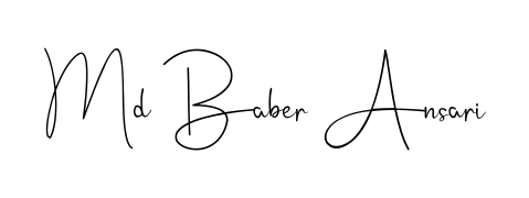 The Andilay-7BmLP typeface gives name Md Baber Ansari a refined look. Suitable for certificates, diplomas, and official verification. Md Baber Ansari signature style 4 images and pictures png