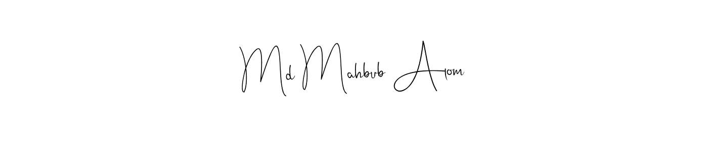 Andilay-7BmLP is a professional signature style that is perfect for those who want to add a touch of class to their signature. It is also a great choice for those who want to make their signature more unique. Get Md Mahbub Alom name to fancy signature for free. Md Mahbub Alom signature style 4 images and pictures png