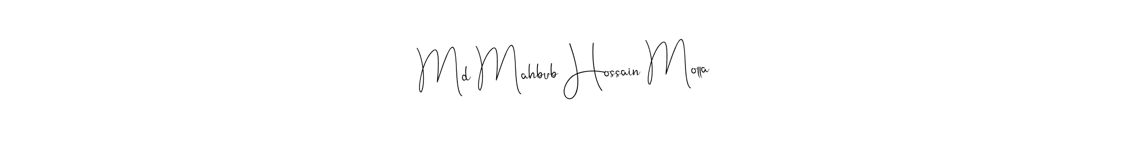 How to make Md Mahbub Hossain Molla name signature. Use Andilay-7BmLP style for creating short signs online. This is the latest handwritten sign. Md Mahbub Hossain Molla signature style 4 images and pictures png