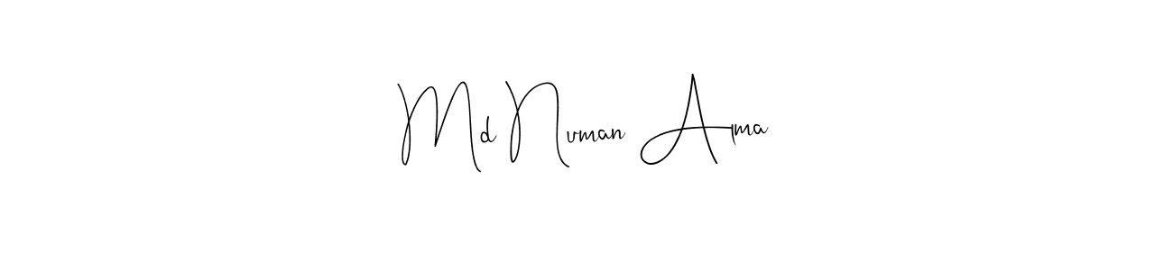 Also You can easily find your signature by using the search form. We will create Md Numan Alma name handwritten signature images for you free of cost using Andilay-7BmLP sign style. Md Numan Alma signature style 4 images and pictures png