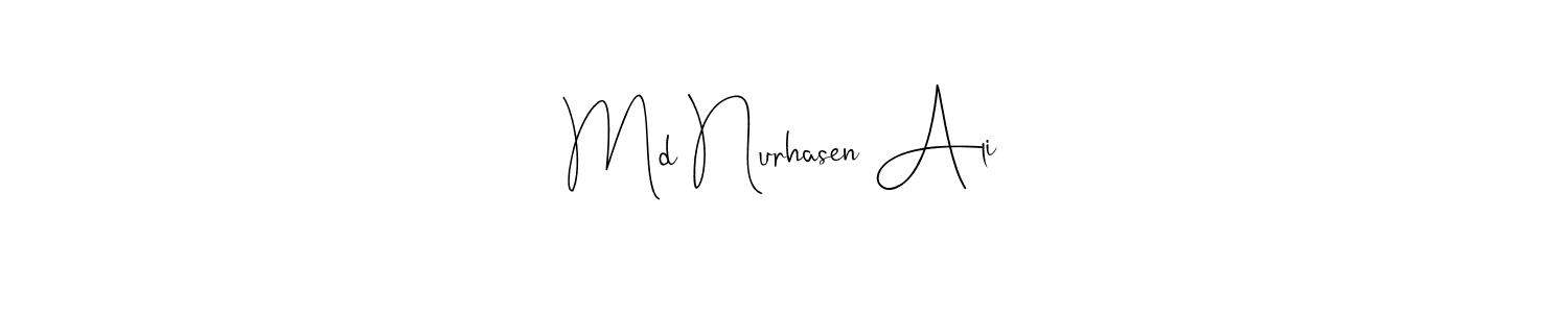 You should practise on your own different ways (Andilay-7BmLP) to write your name (Md Nurhasen Ali) in signature. don't let someone else do it for you. Md Nurhasen Ali signature style 4 images and pictures png