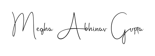 Give your name Megha Abhinav Gupta an exquisite flair with the Andilay-7BmLP script font. Ideal for contracts, resumes, and formal letterheads. Megha Abhinav Gupta signature style 4 images and pictures png