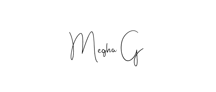 How to make Megha G name signature. Use Andilay-7BmLP style for creating short signs online. This is the latest handwritten sign. Megha G signature style 4 images and pictures png