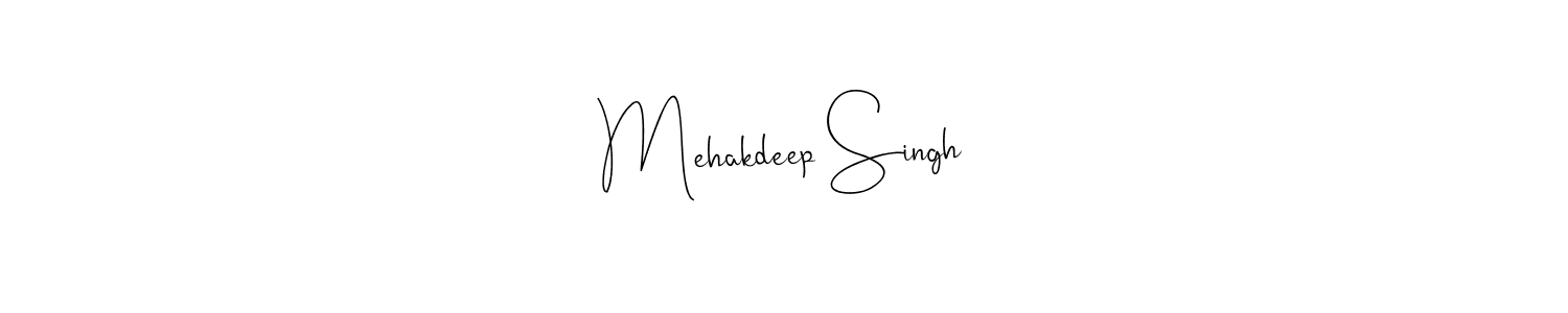 How to make Mehakdeep Singh name signature. Use Andilay-7BmLP style for creating short signs online. This is the latest handwritten sign. Mehakdeep Singh signature style 4 images and pictures png
