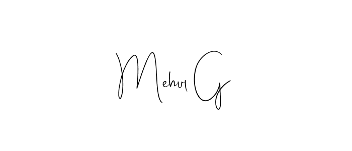 if you are searching for the best signature style for your name Mehul G. so please give up your signature search. here we have designed multiple signature styles  using Andilay-7BmLP. Mehul G signature style 4 images and pictures png