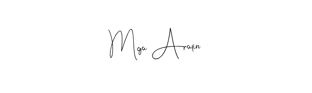 if you are searching for the best signature style for your name Mga Aralin. so please give up your signature search. here we have designed multiple signature styles  using Andilay-7BmLP. Mga Aralin signature style 4 images and pictures png