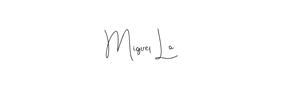 Use a signature maker to create a handwritten signature online. With this signature software, you can design (Andilay-7BmLP) your own signature for name Miguel La. Miguel La signature style 4 images and pictures png
