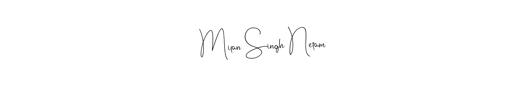 This is the best signature style for the Milan Singh Netam name. Also you like these signature font (Andilay-7BmLP). Mix name signature. Milan Singh Netam signature style 4 images and pictures png