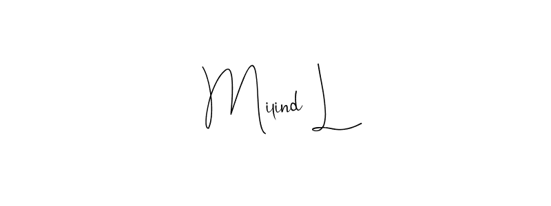 The best way (Andilay-7BmLP) to make a short signature is to pick only two or three words in your name. The name Milind L include a total of six letters. For converting this name. Milind L signature style 4 images and pictures png