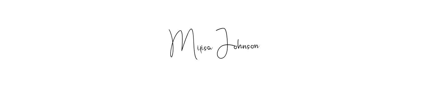Also You can easily find your signature by using the search form. We will create Milisa Johnson name handwritten signature images for you free of cost using Andilay-7BmLP sign style. Milisa Johnson signature style 4 images and pictures png