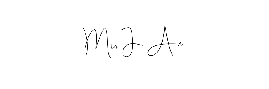 How to make Min Ji Ah name signature. Use Andilay-7BmLP style for creating short signs online. This is the latest handwritten sign. Min Ji Ah signature style 4 images and pictures png