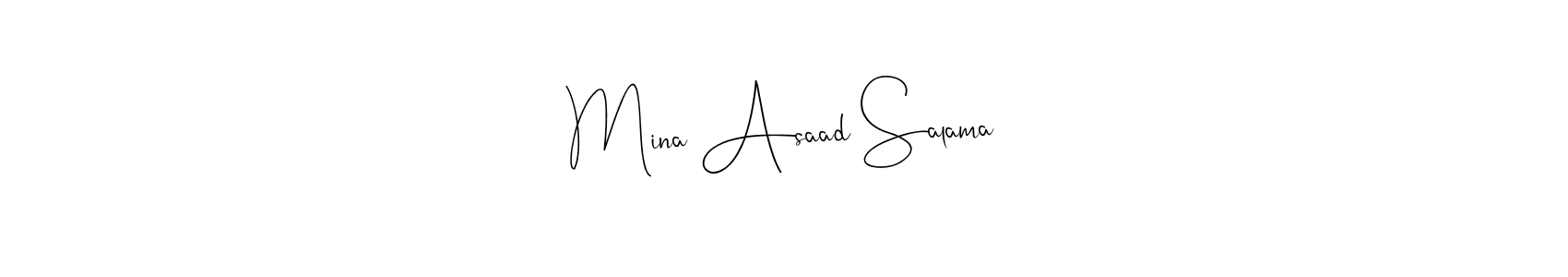 The best way (Andilay-7BmLP) to make a short signature is to pick only two or three words in your name. The name Mina Asaad Salama include a total of six letters. For converting this name. Mina Asaad Salama signature style 4 images and pictures png