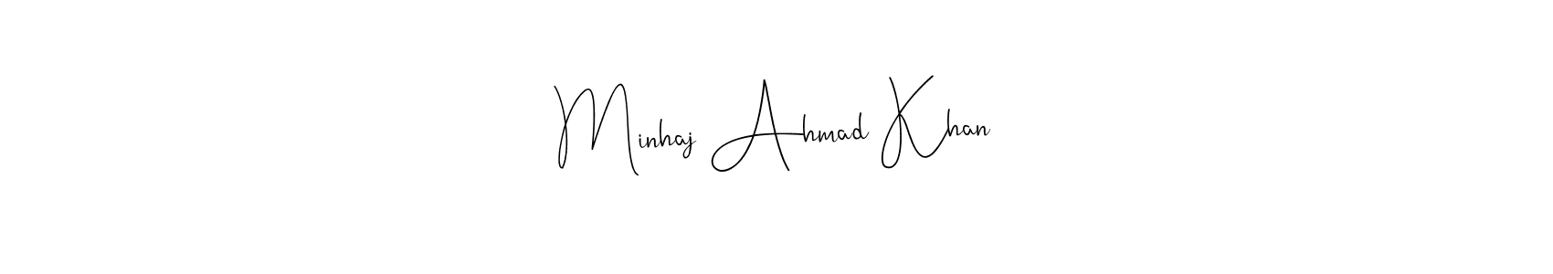 if you are searching for the best signature style for your name Minhaj Ahmad Khan. so please give up your signature search. here we have designed multiple signature styles  using Andilay-7BmLP. Minhaj Ahmad Khan signature style 4 images and pictures png