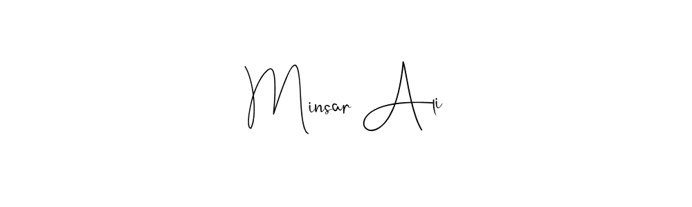 How to make Minsar Ali name signature. Use Andilay-7BmLP style for creating short signs online. This is the latest handwritten sign. Minsar Ali signature style 4 images and pictures png