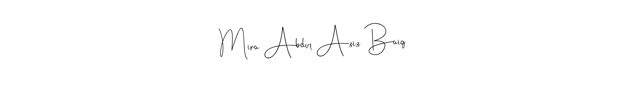 This is the best signature style for the Mira Abdul Aziz Baig name. Also you like these signature font (Andilay-7BmLP). Mix name signature. Mira Abdul Aziz Baig signature style 4 images and pictures png