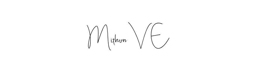 How to make Mithun V E name signature. Use Andilay-7BmLP style for creating short signs online. This is the latest handwritten sign. Mithun V E signature style 4 images and pictures png
