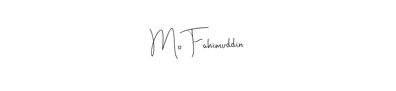 How to make Mo Fahimuddin name signature. Use Andilay-7BmLP style for creating short signs online. This is the latest handwritten sign. Mo Fahimuddin signature style 4 images and pictures png