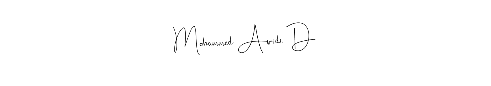 This is the best signature style for the Mohammed Afridi D name. Also you like these signature font (Andilay-7BmLP). Mix name signature. Mohammed Afridi D signature style 4 images and pictures png