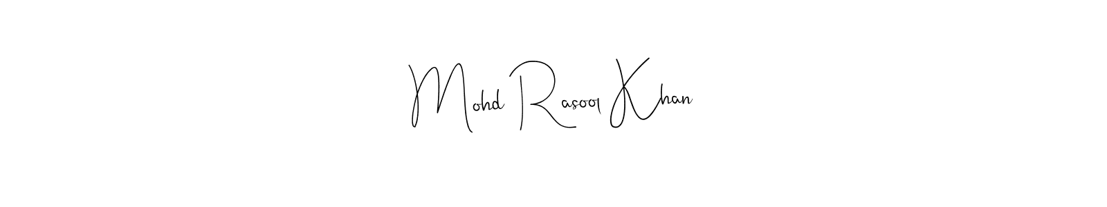 Use a signature maker to create a handwritten signature online. With this signature software, you can design (Andilay-7BmLP) your own signature for name Mohd Rasool Khan. Mohd Rasool Khan signature style 4 images and pictures png