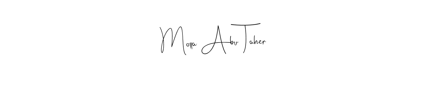 The best way (Andilay-7BmLP) to make a short signature is to pick only two or three words in your name. The name Molla Abu Taher include a total of six letters. For converting this name. Molla Abu Taher signature style 4 images and pictures png