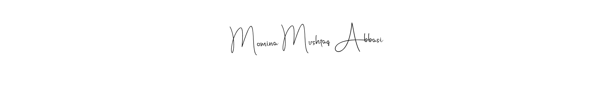 How to make Momina Mushtaq Abbasi name signature. Use Andilay-7BmLP style for creating short signs online. This is the latest handwritten sign. Momina Mushtaq Abbasi signature style 4 images and pictures png
