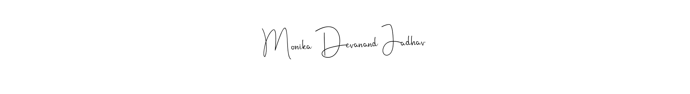 This is the best signature style for the Monika Devanand Jadhav name. Also you like these signature font (Andilay-7BmLP). Mix name signature. Monika Devanand Jadhav signature style 4 images and pictures png