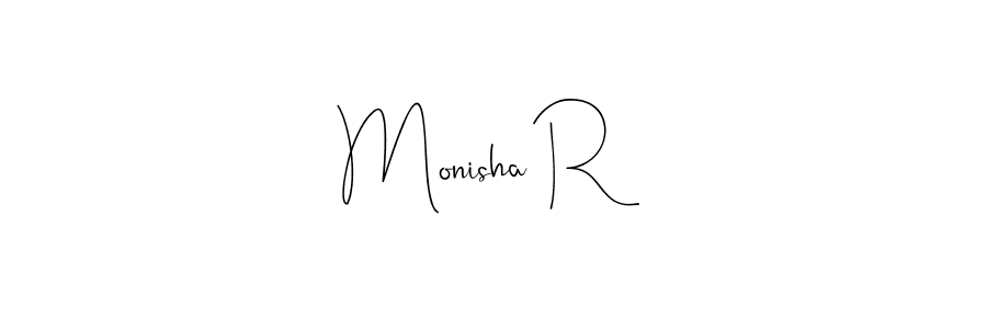 Create a beautiful signature design for name Monisha R. With this signature (Andilay-7BmLP) fonts, you can make a handwritten signature for free. Monisha R signature style 4 images and pictures png
