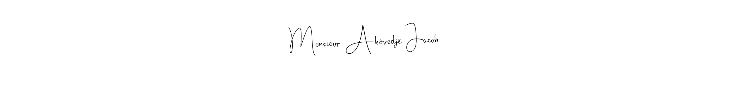 Also You can easily find your signature by using the search form. We will create Monsieur Akôvedjê Jacob name handwritten signature images for you free of cost using Andilay-7BmLP sign style. Monsieur Akôvedjê Jacob signature style 4 images and pictures png