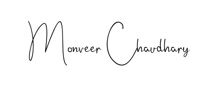 A sleek calligraphic signature for name Monveer Chaudhary utilizing Andilay-7BmLP styling. Great for adding personal signatures to photos and art. Monveer Chaudhary signature style 4 images and pictures png