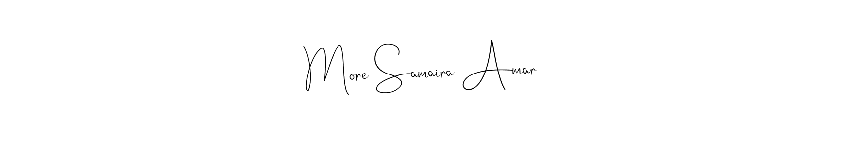 This is the best signature style for the More Samaira Amar name. Also you like these signature font (Andilay-7BmLP). Mix name signature. More Samaira Amar signature style 4 images and pictures png