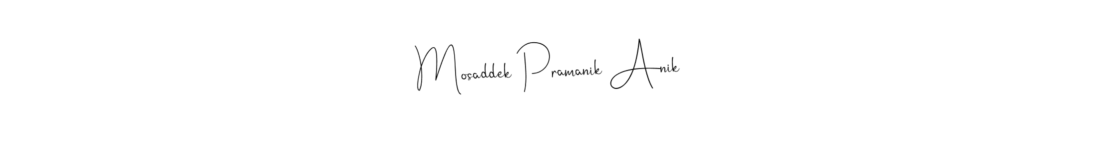 This is the best signature style for the Mosaddek Pramanik Anik name. Also you like these signature font (Andilay-7BmLP). Mix name signature. Mosaddek Pramanik Anik signature style 4 images and pictures png
