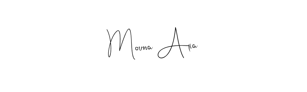 Andilay-7BmLP is a professional signature style that is perfect for those who want to add a touch of class to their signature. It is also a great choice for those who want to make their signature more unique. Get Mouna Alia name to fancy signature for free. Mouna Alia signature style 4 images and pictures png