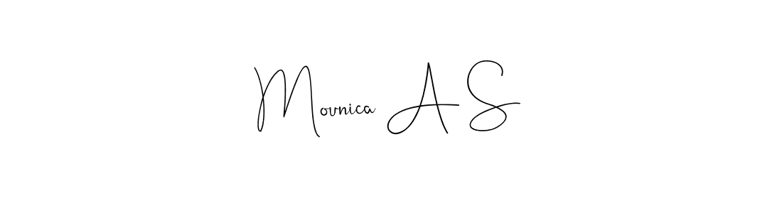 How to make Mounica A S signature? Andilay-7BmLP is a professional autograph style. Create handwritten signature for Mounica A S name. Mounica A S signature style 4 images and pictures png