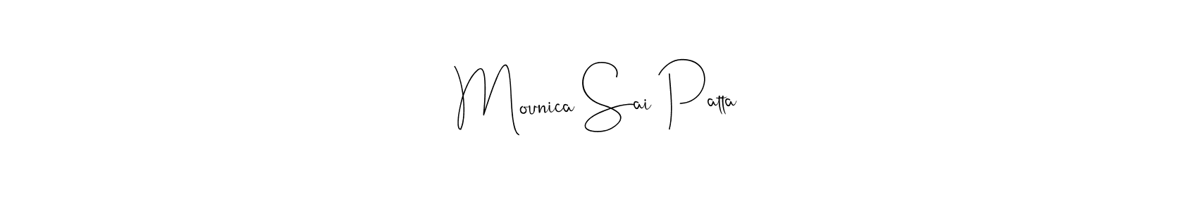 Andilay-7BmLP is a professional signature style that is perfect for those who want to add a touch of class to their signature. It is also a great choice for those who want to make their signature more unique. Get Mounica Sai Patta name to fancy signature for free. Mounica Sai Patta signature style 4 images and pictures png