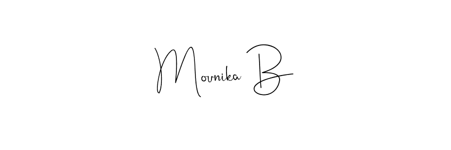 Also You can easily find your signature by using the search form. We will create Mounika B name handwritten signature images for you free of cost using Andilay-7BmLP sign style. Mounika B signature style 4 images and pictures png
