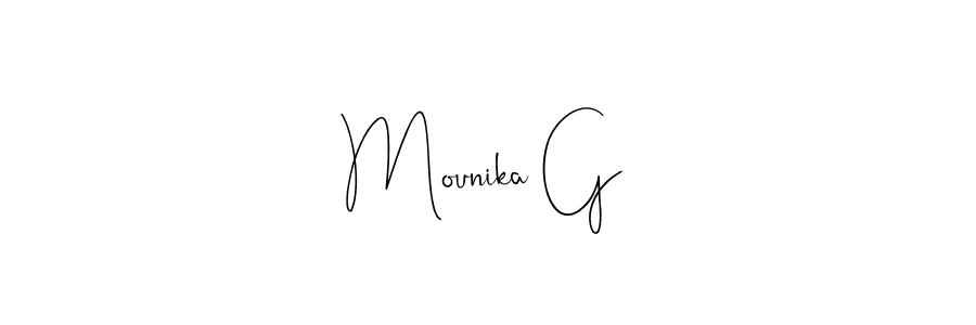 The best way (Andilay-7BmLP) to make a short signature is to pick only two or three words in your name. The name Mounika G include a total of six letters. For converting this name. Mounika G signature style 4 images and pictures png