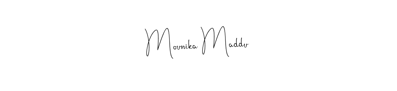 It looks lik you need a new signature style for name Mounika Maddu. Design unique handwritten (Andilay-7BmLP) signature with our free signature maker in just a few clicks. Mounika Maddu signature style 4 images and pictures png