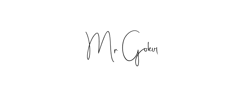 if you are searching for the best signature style for your name Mr Gokul. so please give up your signature search. here we have designed multiple signature styles  using Andilay-7BmLP. Mr Gokul signature style 4 images and pictures png